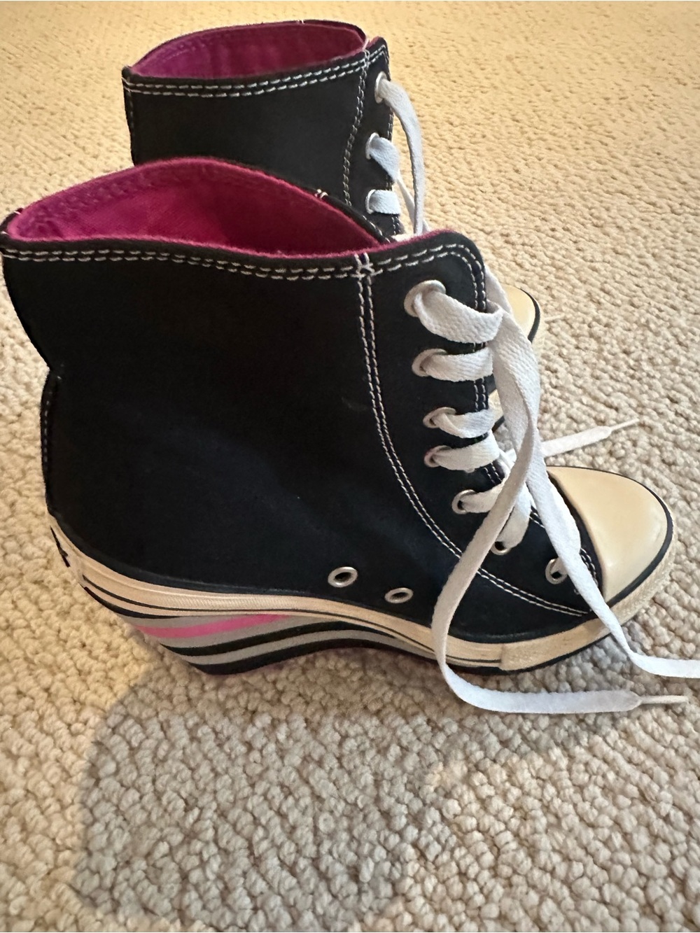 Wedge High-Top Sneakers in Black with Pink Lining Rock  and candy